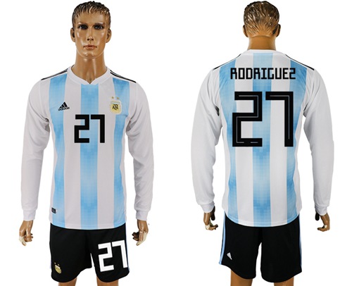 Argentina #27 Rodriguez 2018 FIFA World Cup Home Long Sleeves Soccer Country Jersey
