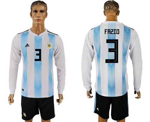 Argentina #3 Fazio 2018 FIFA World Cup Home Long Sleeves Soccer Country Jersey
