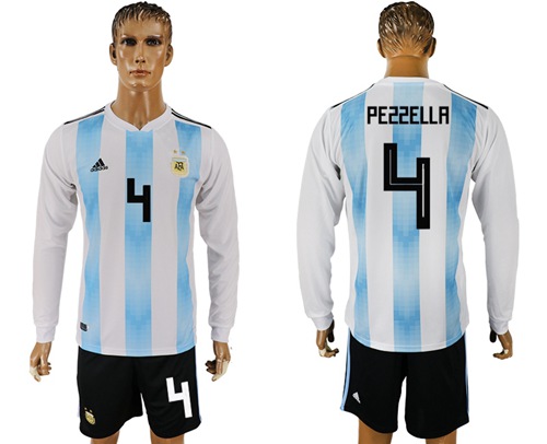 Argentina #4 Pezzella 2018 FIFA World Cup Home Long Sleeves Soccer Country Jersey