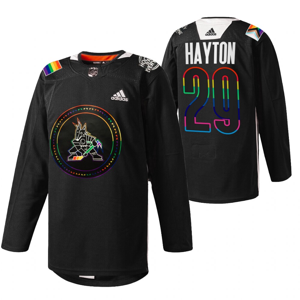 Arizona Coyotes Barrett Hayton Black Pride Night 2022 HockeyIsForEveryone Jersey