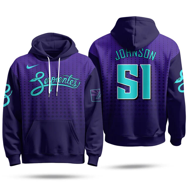 Arizona Diamondbacks Purple for Second “Serpientes” City Connect Hoodie PURPLE #51 RANDY JOHNSON.webp