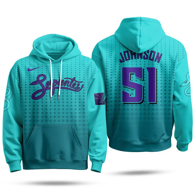 Arizona Diamondbacks Purple for Second “Serpientes” City Connect Hoodie TEAL #51 RANDY JOHNSON.webp