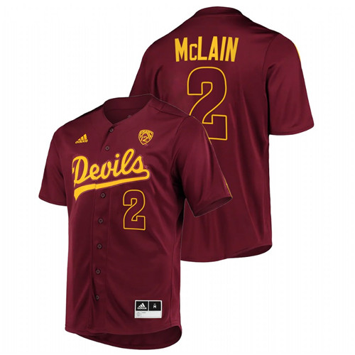 Arizona State Sun Devils Sean McLain Men Maroon College Baseball Button-Up Jersey
