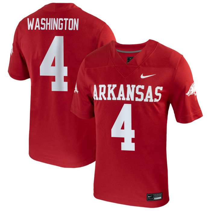 Arkansas Razorbacks #4 Mike Washington Jr. Nike Cardinal Football Game Jersey 