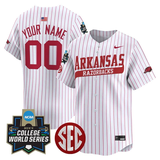 Arkansas Razorbacks 2025 World Series Vapor Premier Limited Custom Jersey - All Stitched Youth pinstripe