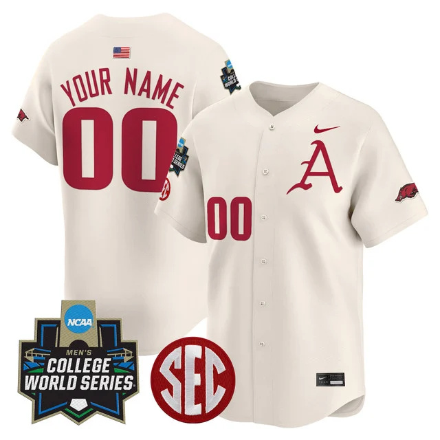 Arkansas Razorbacks 2025 World Series Vapor Premier Limited Custom Jersey - All Stitched cream