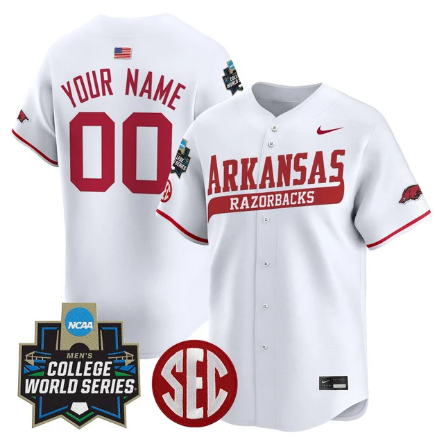 Arkansas Razorbacks 2025 World Series Vapor Premier Limited Custom Jersey - All Stitched white