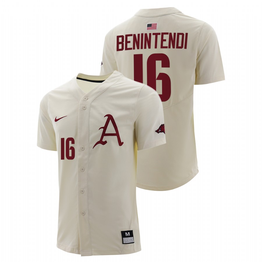 Arkansas Razorbacks Andrew Benintendi Men Natural College Baseball Full-Button Jersey