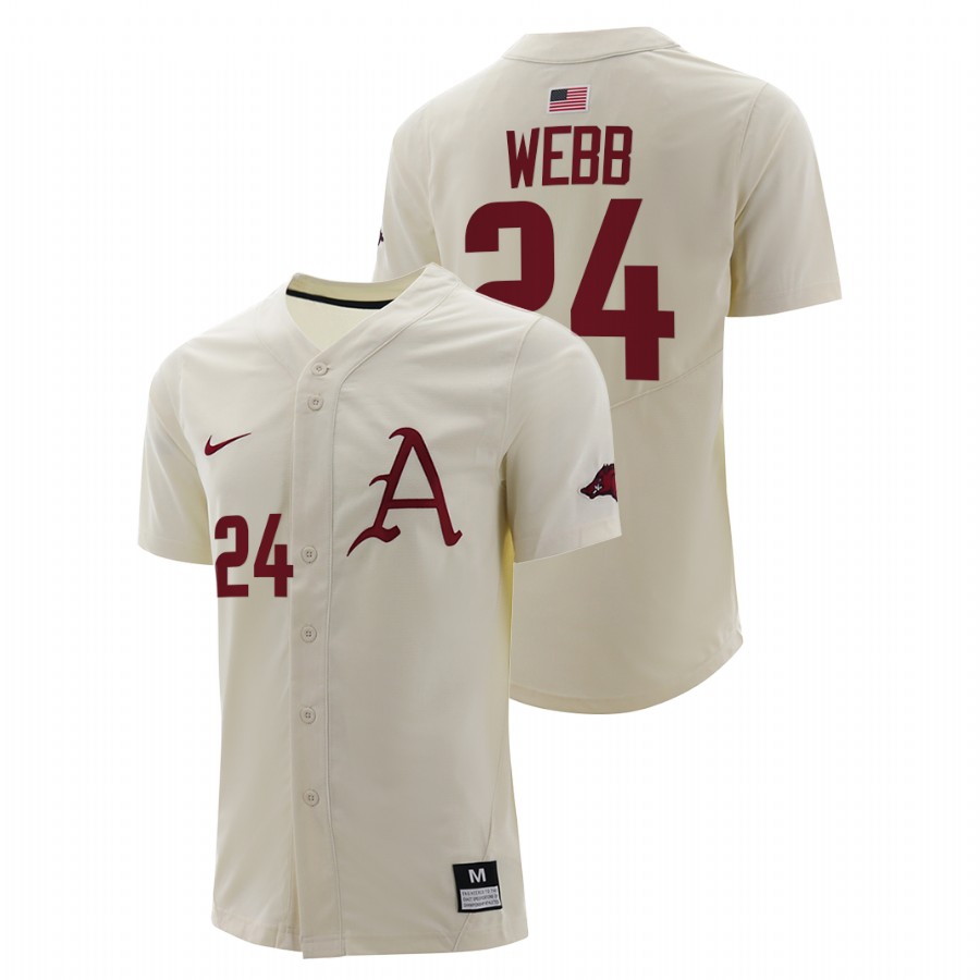 Arkansas Razorbacks Braydon Webb Men Natural College Baseball Full-Button Jersey