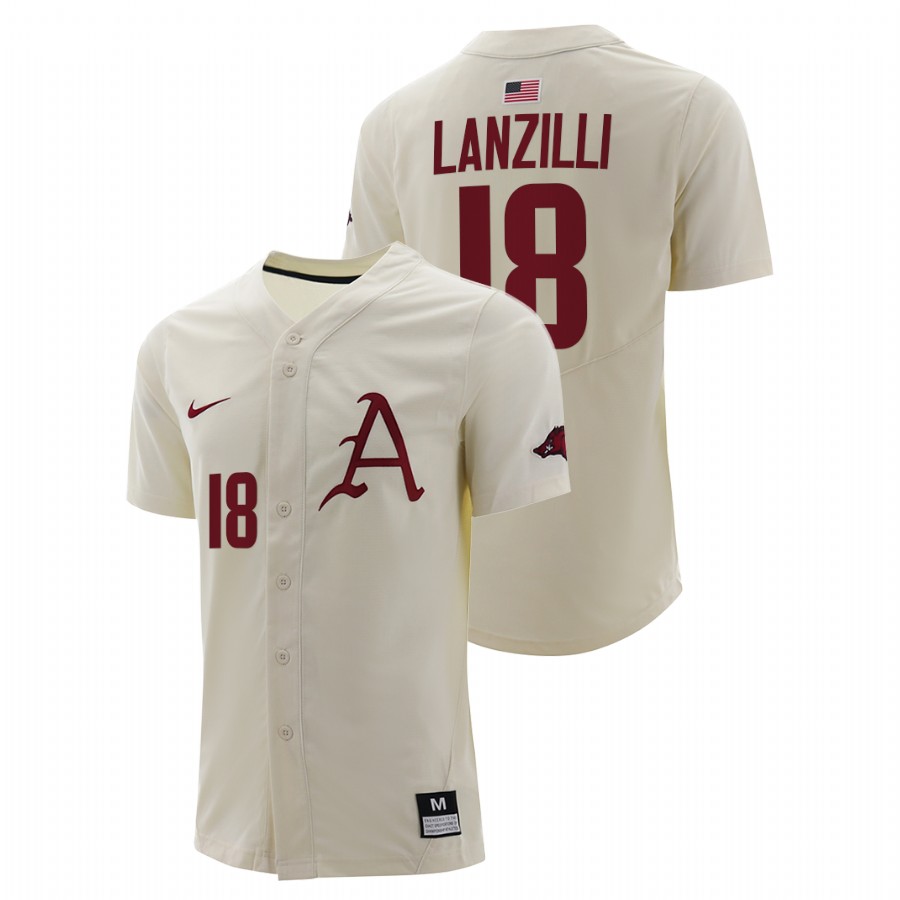 Arkansas Razorbacks Chris Lanzilli Men Natural College Baseball Full-Button Jersey