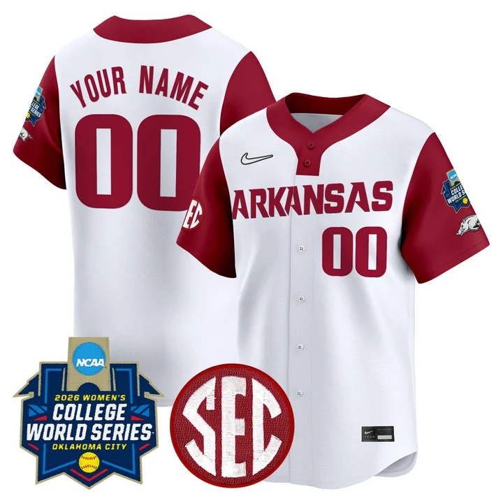 Arkansas Softball 2026 World Series (WCWS) Vapor Premier Limited Custom Jersey white