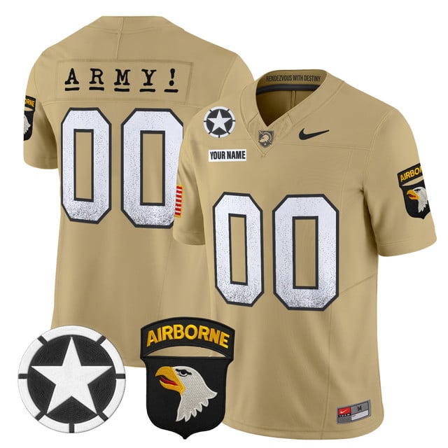 Army Black Knights 2025 Screaming Eagles Vapor Limited Custom Jersey tan