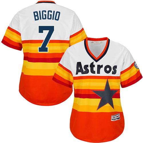 Astros #7 Craig Biggio White Orange Alternate Cooperstown Women's Stitched MLB Jersey