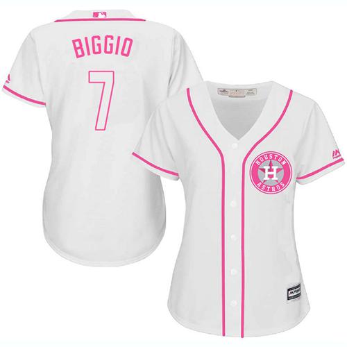 Astros #7 Craig Biggio White Pink Fashion Women's Stitched MLB Jersey