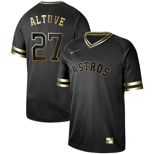Astros 27 Jose Altuve Black Gold Nike Cooperstown Collection Legend V Neck Jersey