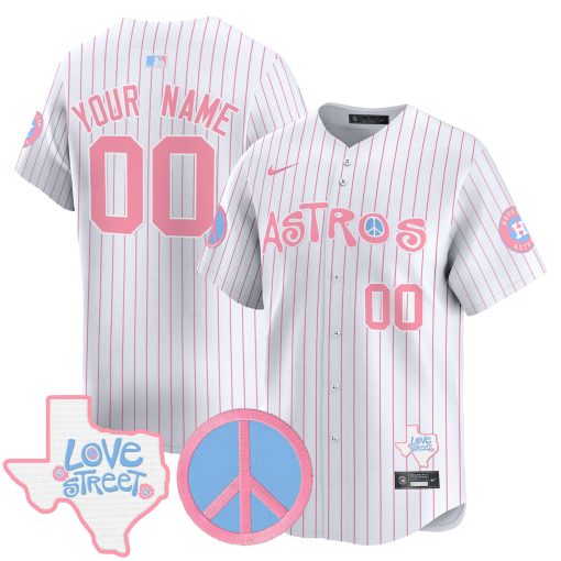 Astros Love Street & Peace Sign Patch Bubblegum Pink Vapor Premier Limited Custom Jersey WHITE