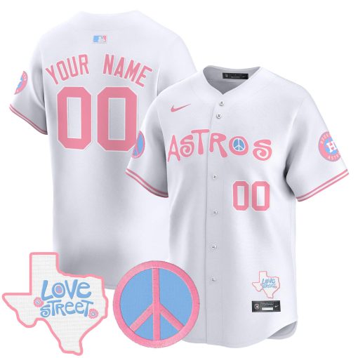 Astros Love Street & Peace Sign Patch Bubblegum Pink Vapor Premier Limited Custom Jersey WHITE1