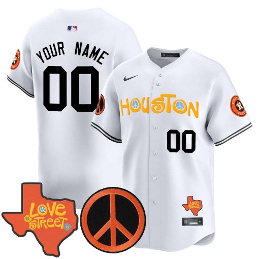 Astros Love Street & Peace Sign Patch Vapor Premier Limited Custom Jersey V2 WHITE