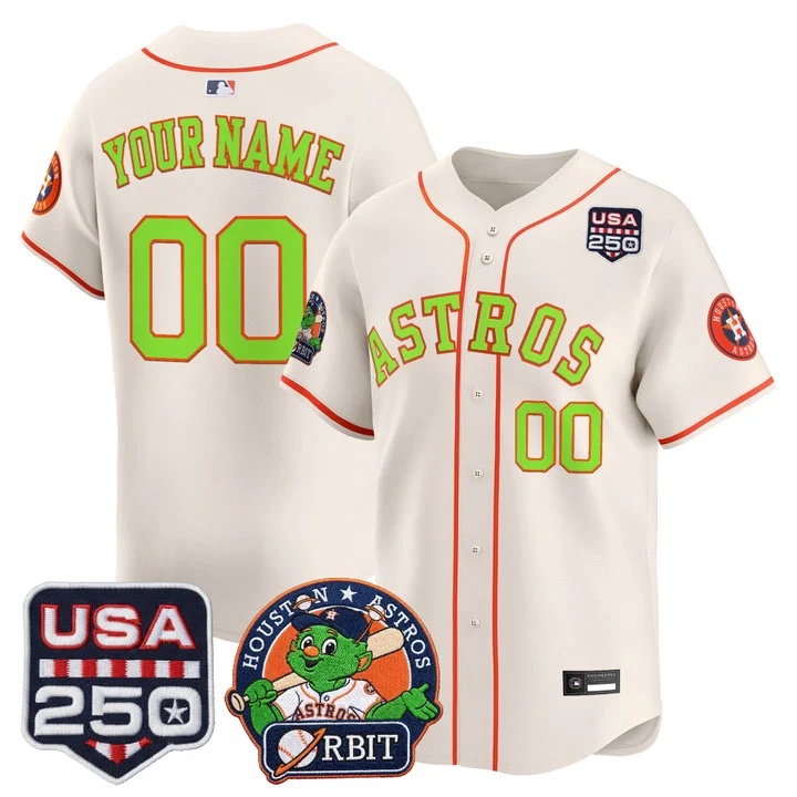 Astros Orbit & 250 America Patch Vapor Premier Limited Custom Jersey CREAM