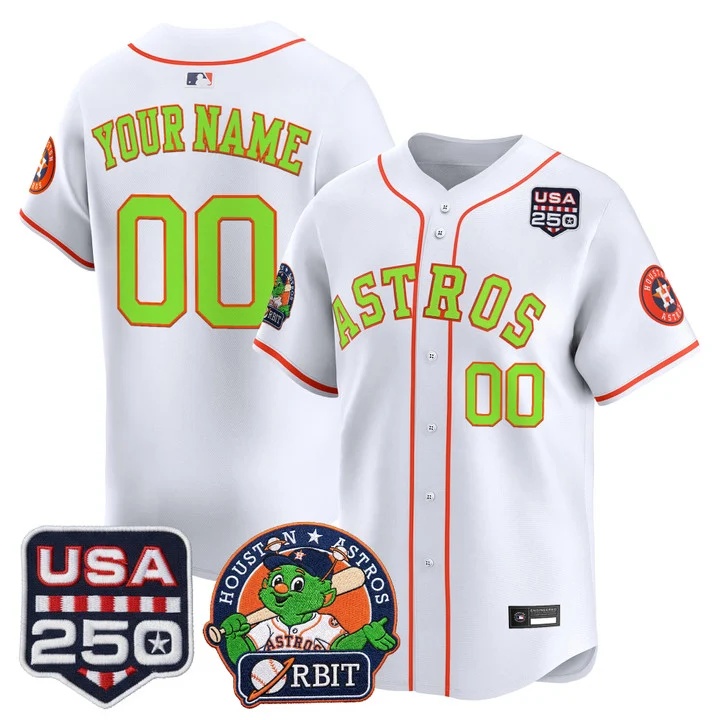 Astros Orbit & 250 America Patch Vapor Premier Limited Custom Jersey WHITE