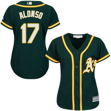 Athletics #17 Yonder Alonso Green Alternate Women's Stitched MLB Jersey