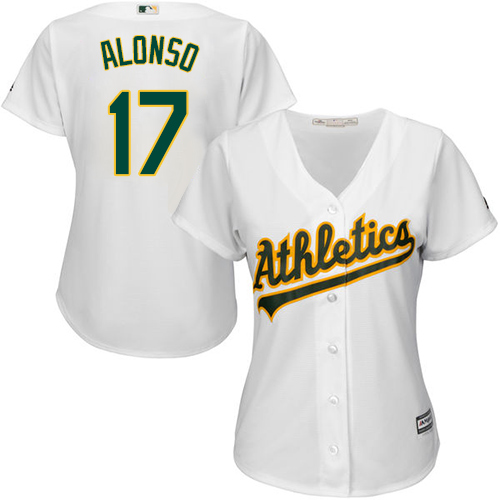 Athletics #17 Yonder Alonso White Home Women's Stitched MLB Jersey