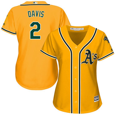 Athletics #2 Khris Davis Gold Alternate Women's Stitched Baseball Jersey