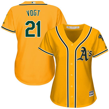 Athletics #21 Stephen Vogt Gold Alternate Women's Stitched MLB Jersey
