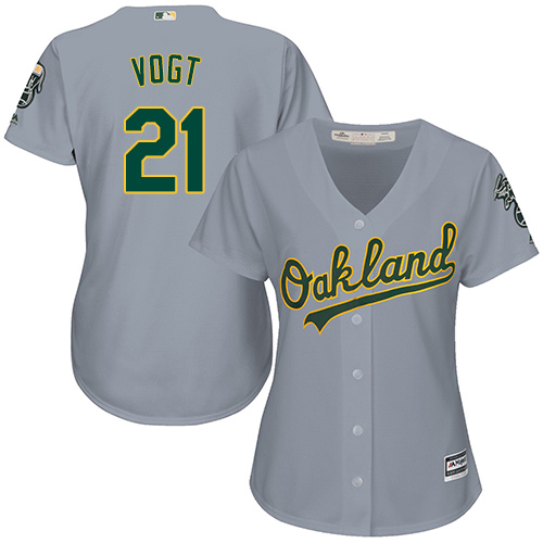 Athletics #21 Stephen Vogt Grey Road Women's Stitched MLB Jersey