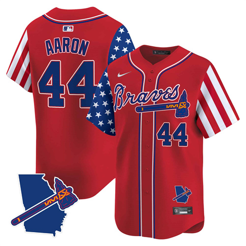 Atlanta Braves 2024 Independence Day Vapor Premier Limited Baseball Jersey V2 – All Stitched Red #44 Hank Aaron