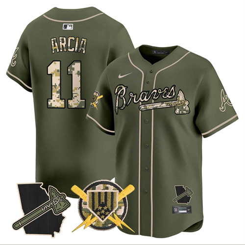 Atlanta Braves Armed Forces Day Vapor Premier Limited baseball    Jersey – All Stitched Green #11 Orlando Arcia