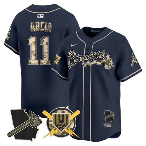 Atlanta Braves Armed Forces Day Vapor Premier Limited baseball    Jersey – All Stitched Navy #11 Orlando Arcia