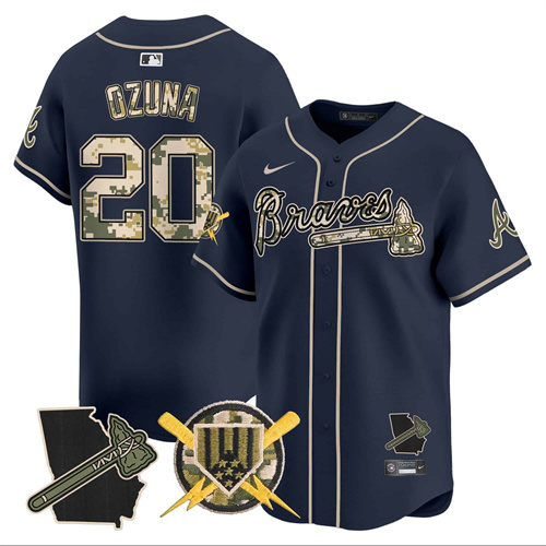 Atlanta Braves Armed Forces Day Vapor Premier Limited baseball    Jersey – All Stitched Navy Marcell Ozuna  #20