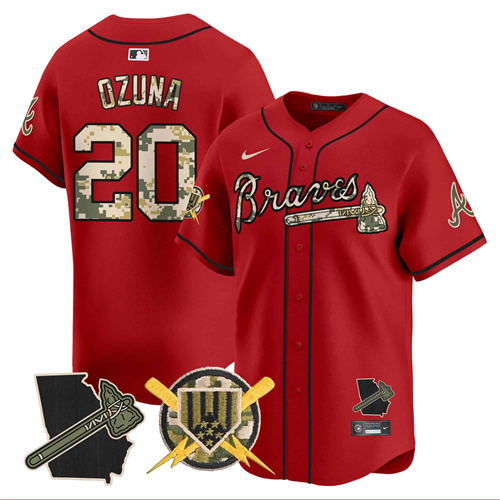 Atlanta Braves Armed Forces Day Vapor Premier Limited baseball    Jersey – All Stitched Red Marcell Ozuna  #20