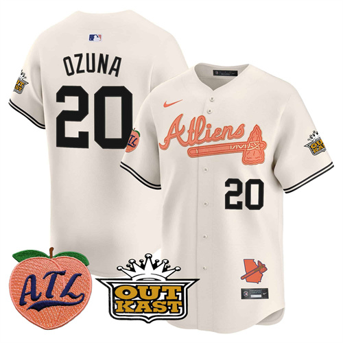 Atlanta Braves Atliens & Peach Vapor Premier Limited  baseball  Jersey – All Stitched Cream Marcell Ozuna  #20