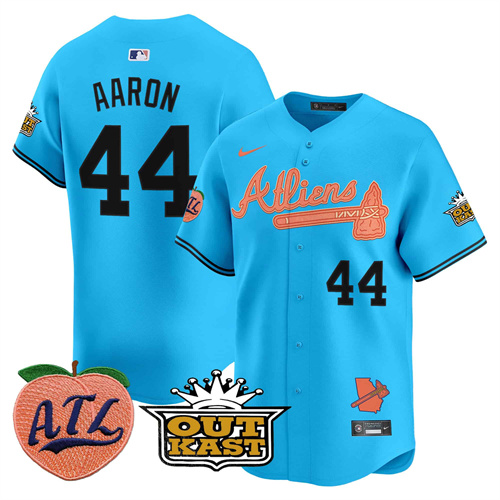 Atlanta Braves Atliens & Peach Vapor Premier Limited  baseball  Jersey – All Stitched Light Blue #44 Hank Aaron