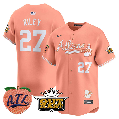Atlanta Braves Atliens & Peach Vapor Premier Limited  baseball  Jersey – All Stitched Peach Austin Riley #27