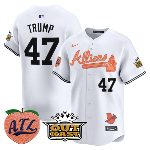 Atlanta Braves Atliens & Peach Vapor Premier Limited  baseball  Jersey – All Stitched White Donald Trump #47