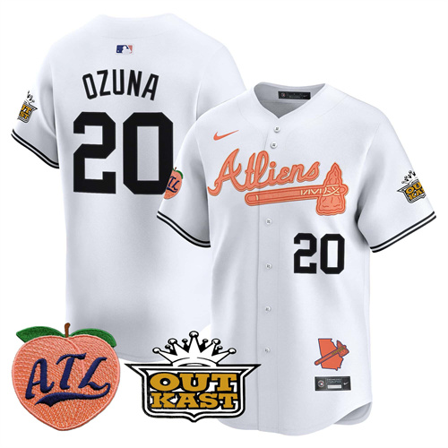Atlanta Braves Atliens & Peach Vapor Premier Limited  baseball  Jersey – All Stitched White Marcell Ozuna  #20