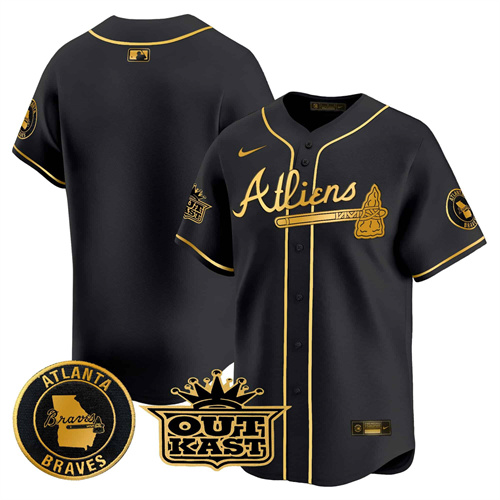 Atlanta Braves Atliens Vapor Premier Limited   baseball  Jersey – All Stitched Black Gold Blank