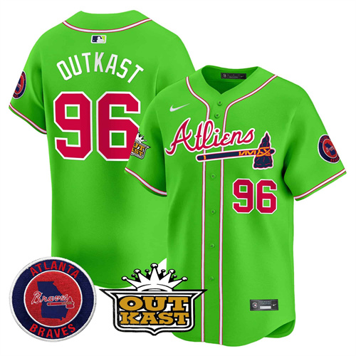 Atlanta Braves Atliens Vapor Premier Limited   baseball  Jersey – All Stitched Bright Green outkast #96