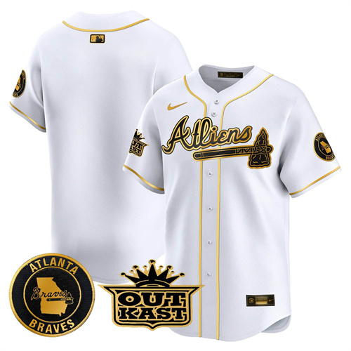 Atlanta Braves Atliens Vapor Premier Limited   baseball  Jersey – All Stitched White Gold