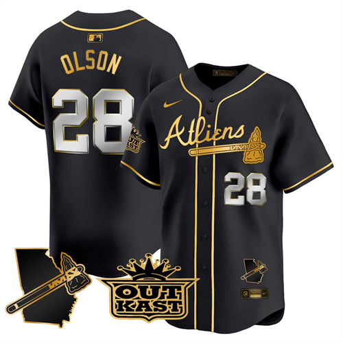 Atlanta Braves Atliens Vapor Premier Limited  baseball  Jersey V2 – All Stitched Black Gold Matt Olson #28
