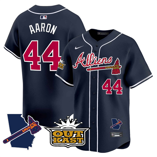 Atlanta Braves Atliens Vapor Premier Limited  baseball  Jersey V2 – All Stitched Navy #44 Hank Aaron