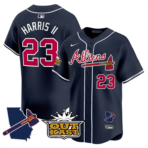 Atlanta Braves Atliens Vapor Premier Limited  baseball  Jersey V2 – All Stitched Navy Michael Harris II #23