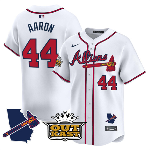 Atlanta Braves Atliens Vapor Premier Limited  baseball  Jersey V2 – All Stitched White #44 Hank Aaron