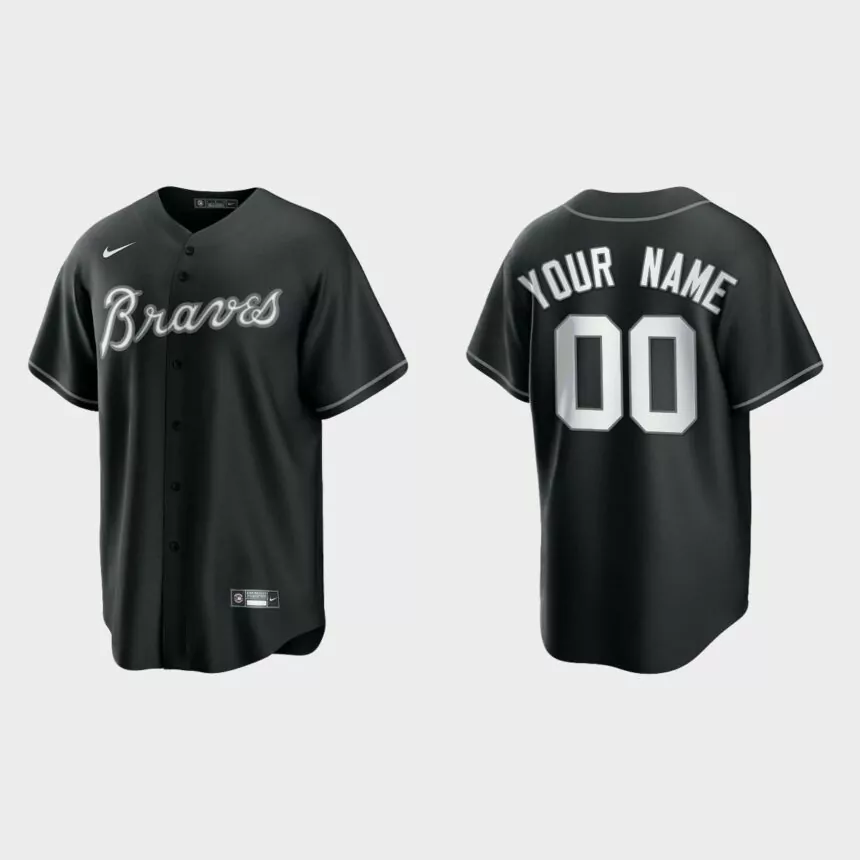 Atlanta Braves Custom 2021 All Black Fashion Replica Jersey – Black White