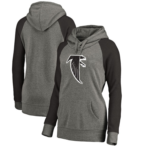 Atlanta Falcons NFL Pro Line By Fanatics Branded Women's Throwback Logo Tri-Blend Raglan Plus Size Pullover Hoodie Gray Black