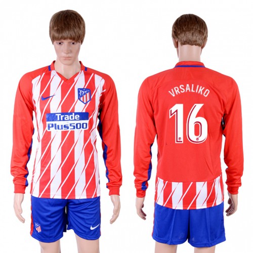 Atletico Madrid #16 Vrsaliko Home Long Sleeves Soccer Club Jersey