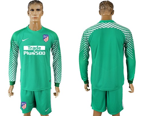 Atletico Madrid Blank Green Goalkeeper Long Sleeves Soccer Club Jersey